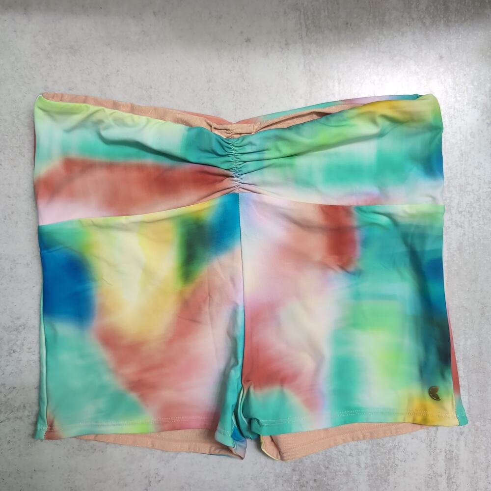 NWT Citrus Tie Dye Blue Pink Yellow Peach Ruched Waistband Swim Boy Shorts Large